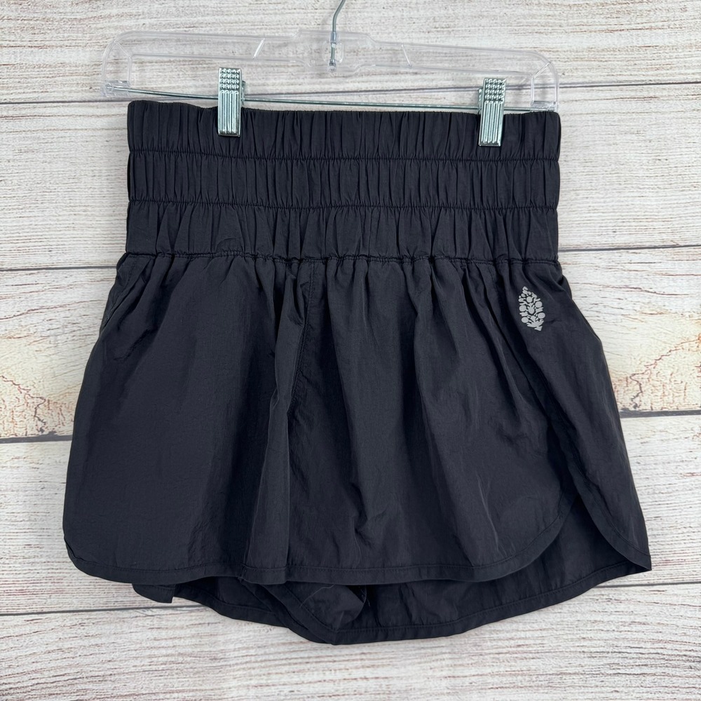 FP Movement The Way Home Shorts Women Medium Black High Rise Smocked Waistband